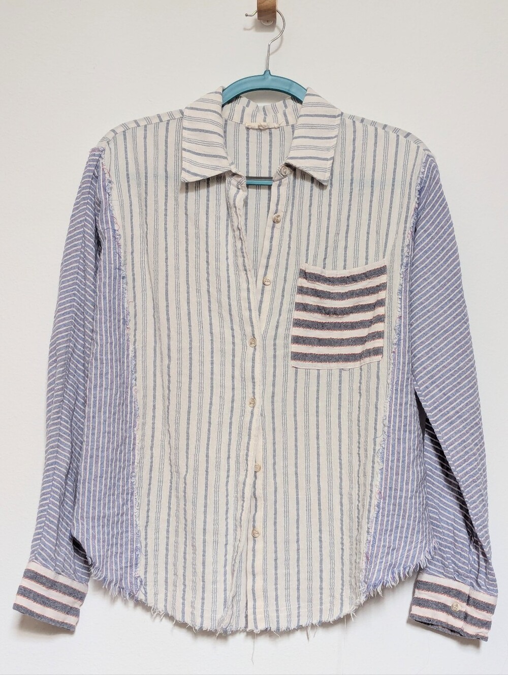 White & Blue Stripe Lagenlook Button Up | Linen Blend